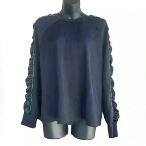 Calligraphie women’s black top blouse embellished sleeves Size L NWOT
